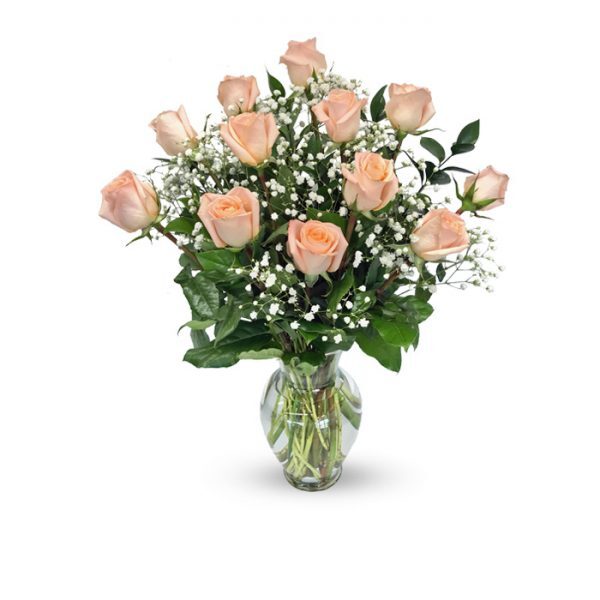 Dozen Peach Roses from Rogers Florist, your flower shop in Meridian, MS