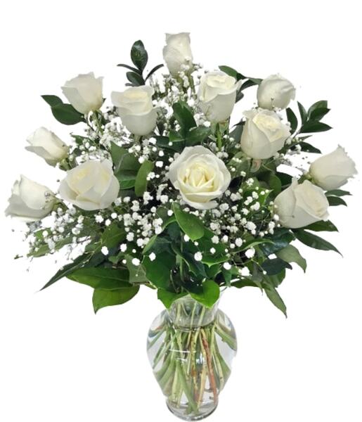 Dozen White Roses from Rogers Florist, your flower shop in Meridian, MS